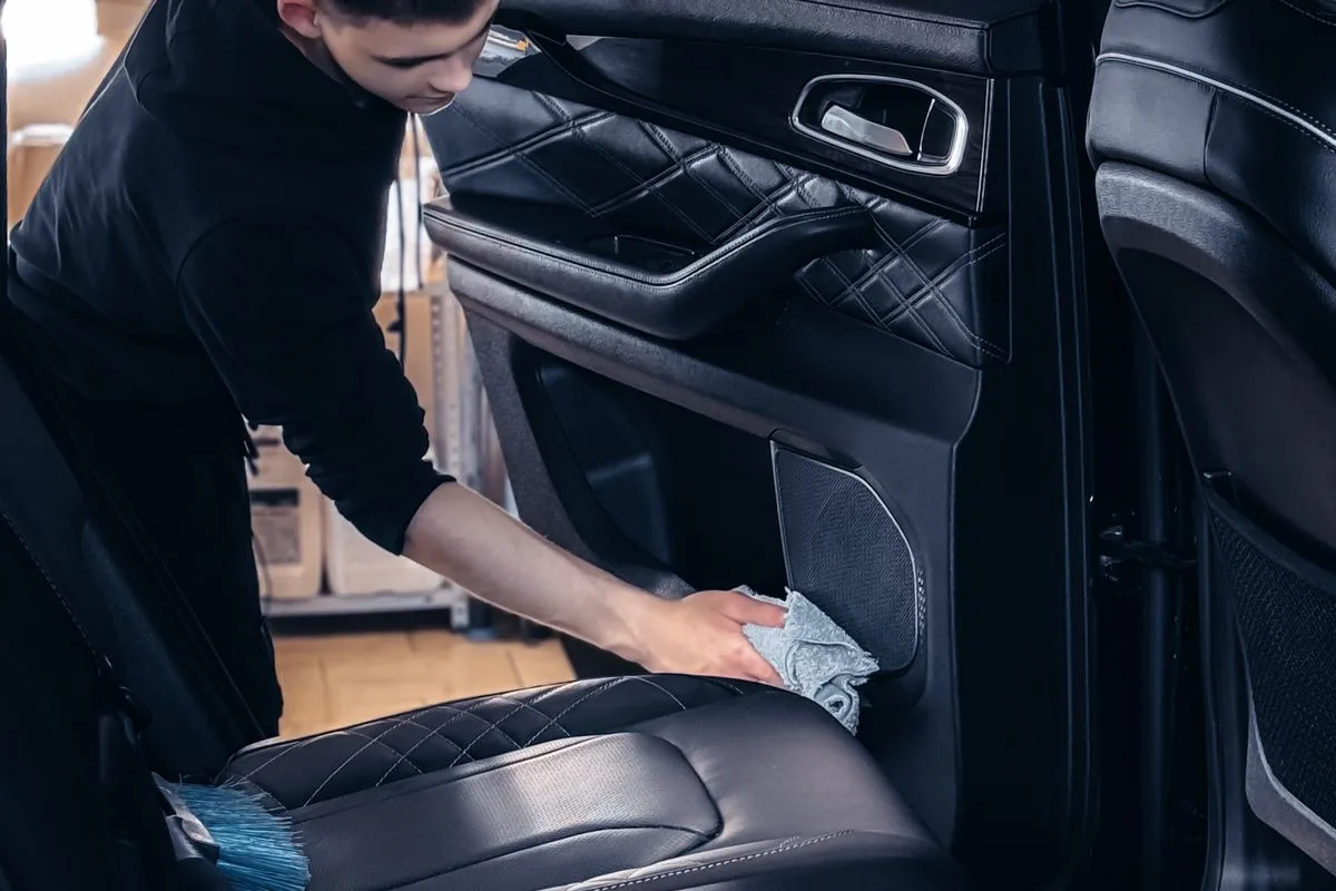 Professional cleaning of leather car seats